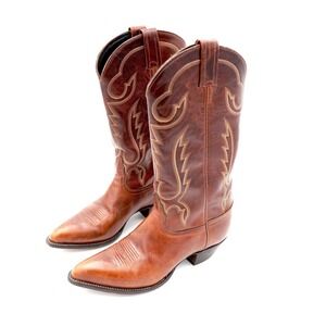 Tony Lama Womens Brown Leather Cowboy Boots L1037 Size 8.5 M Handcrafted USA